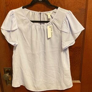 Nine West Light Blue Flutter Sleeve Blouse medium nwt